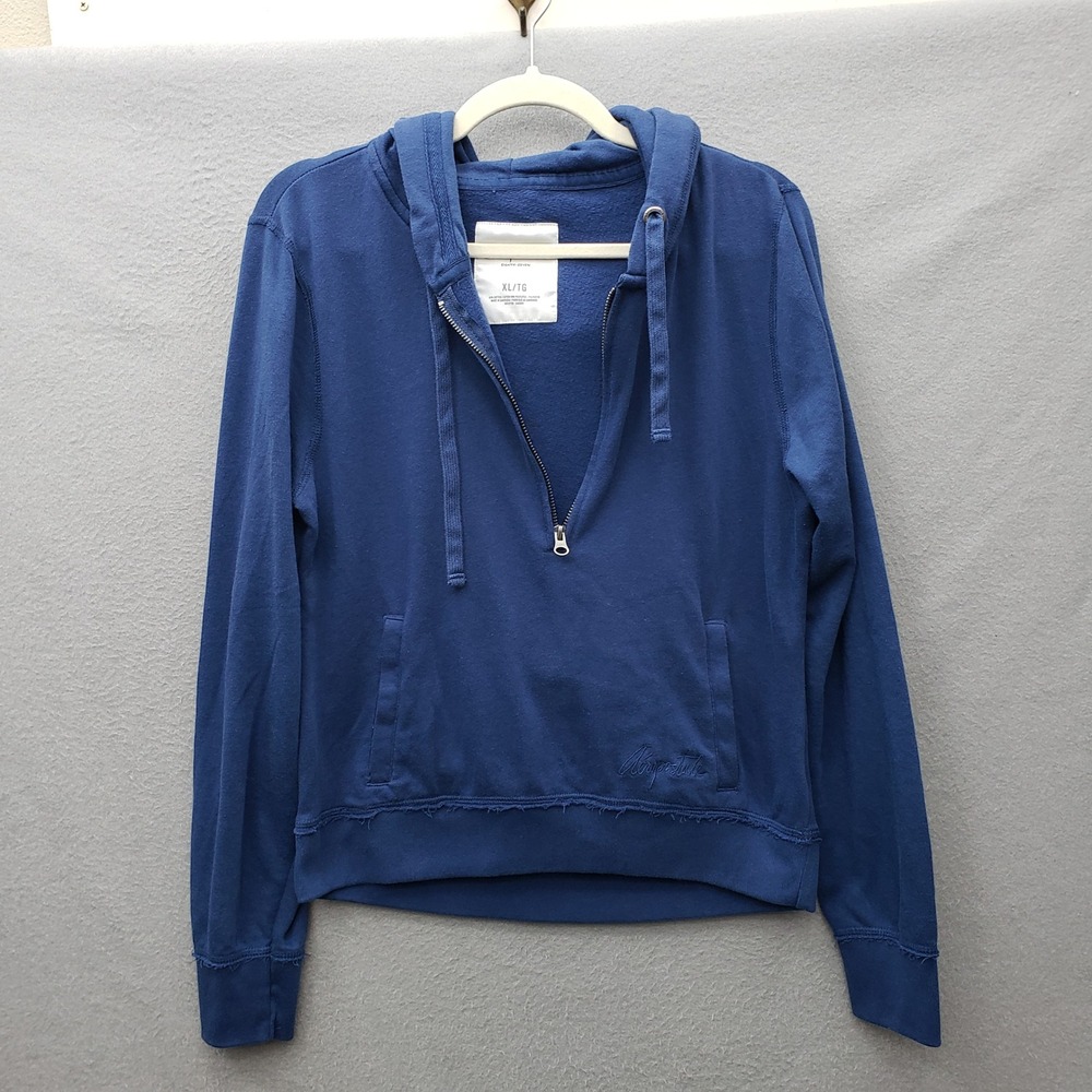 Aeropostale Half-Zip Hoodie Pullover Cobalt Blue Distressed Hems Lounge Basic XL